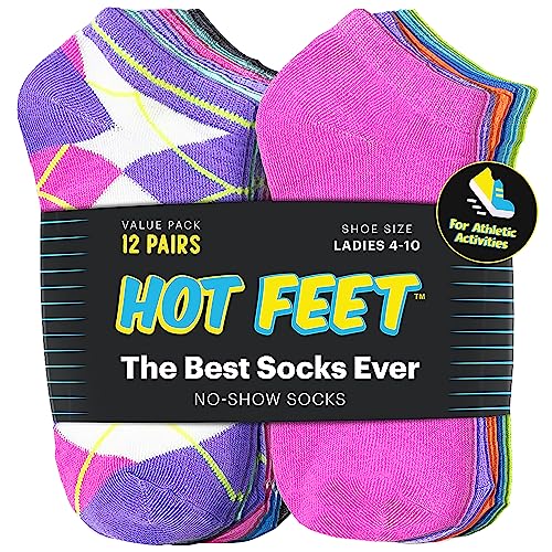 Hot Feet 6,12,18 Pack - No Show Socks For Women, Low Cut Ankle Socks For Teens And Girls, Adult Athletic Socks - Size 4-10, Argyle/Solid #TOP5