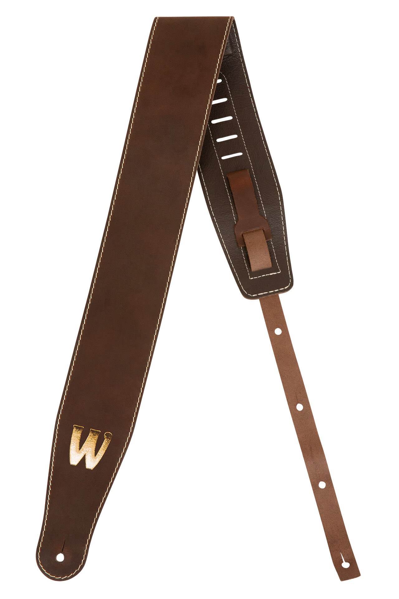 Warwick Teambuilt Sangle en cuir véritable pour basse Marron/doré