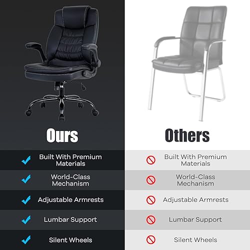 Miniatura 7 de Silla de oficina, silla de computadora con soporte lumbar, reposabrazos ajustable, silla de tareas, giratoria, de piel sintética, respaldo alto,