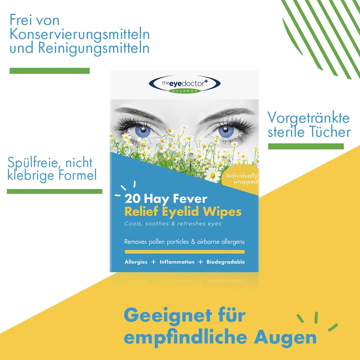 The Eye Doctor Augenlidtücher Lindern Heuschnupfen - 80 Einmaltücher Gegen Allergien Und Heuschnupfen - Entzündete, Tränende Und Juckende Augen
