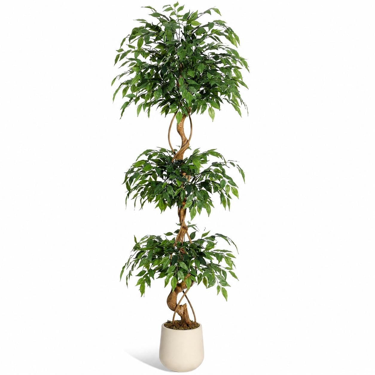 Arbre Artificiel 180cm Tronc Courbé et Pot Blanc, Déco Intérieur | Grande plante artificielle, faux arbre vert silhouette torsadée, végétal synthétique pour entrée, salon, bureau et maison
