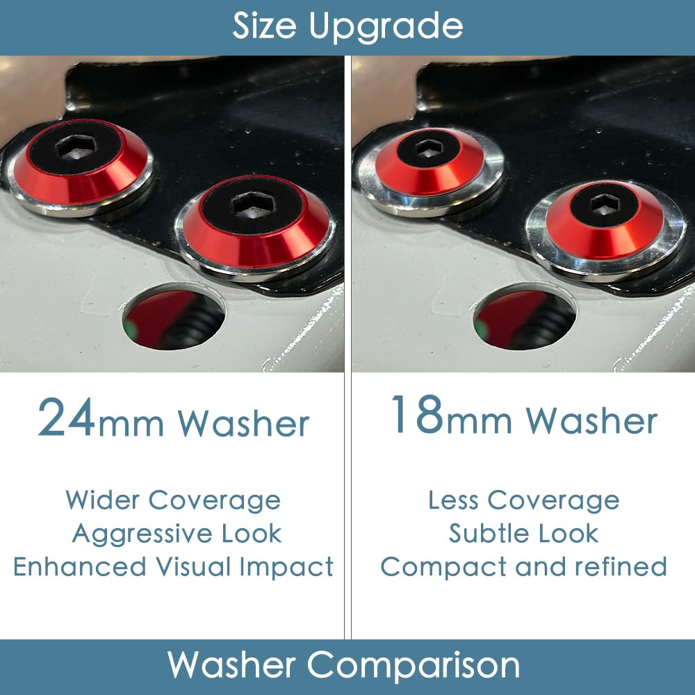 24-Piece M8 x 24mm Anodized Aluminum Tapered Washer Kit for Exterior Bodykit and Engine Bay Dress-Up (Red with Black Bolt)