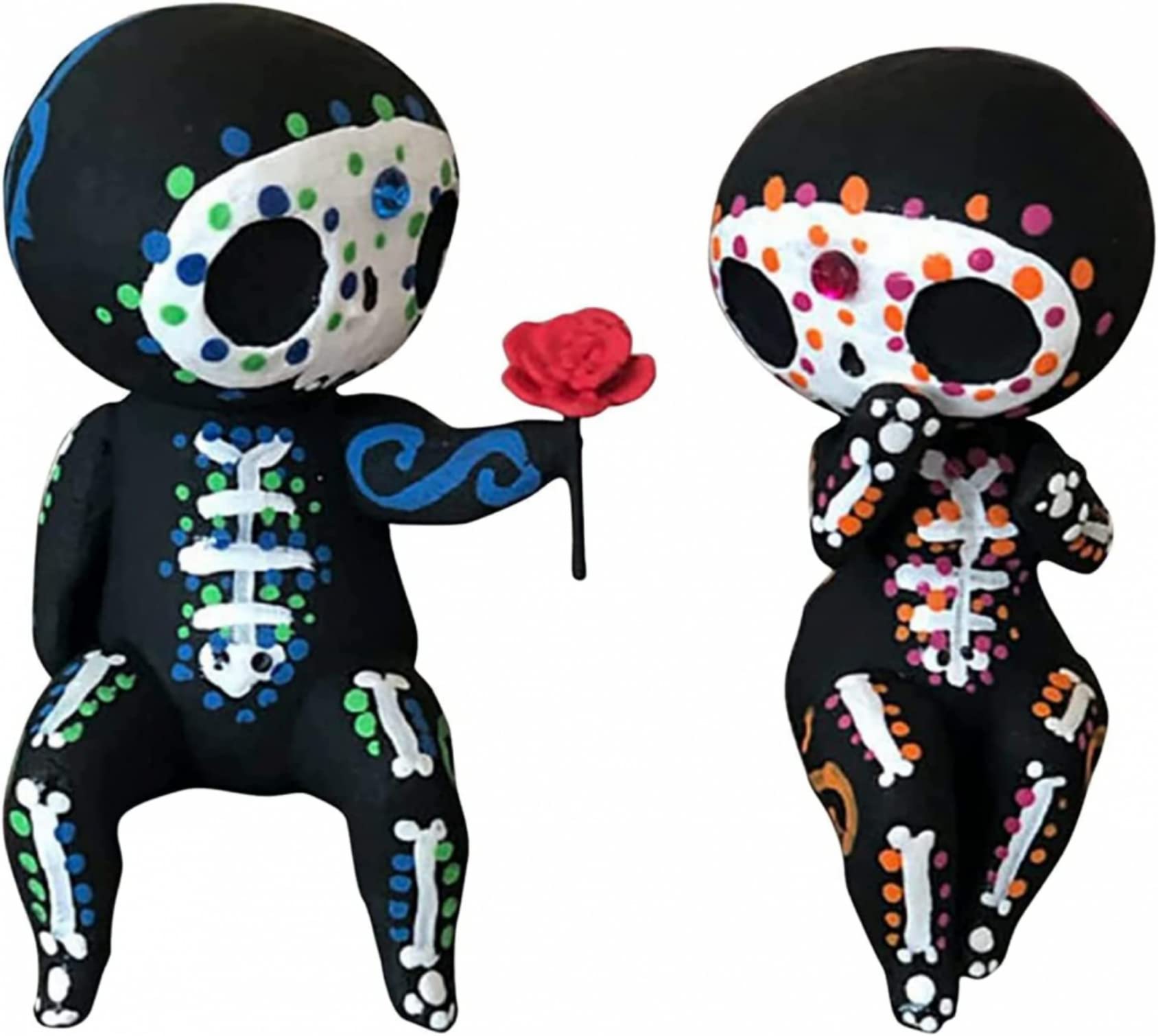 HqroiddSugar Skull Decor Figurines Skeleton Couple Statue Display with Flower Home Decoration Hand Crafts Table Ornament Gift for Women Men