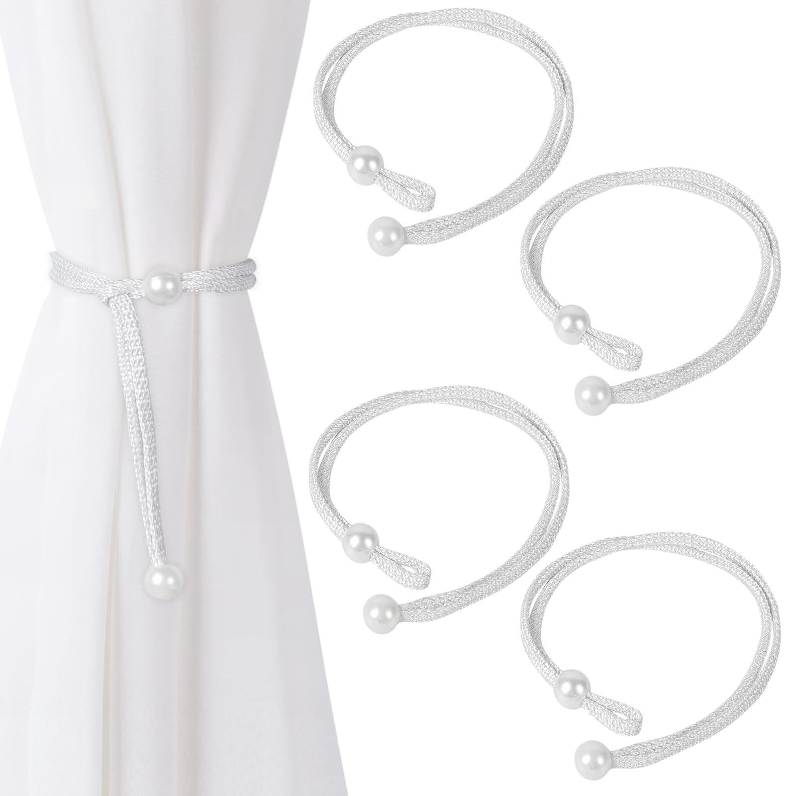 Dalababa 2 Pair Curtain Tie Backs Rope, White