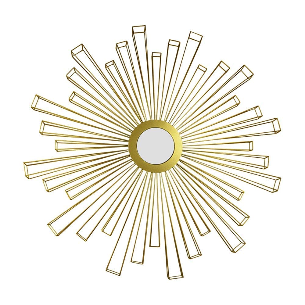 Decoraciones de pared Espejo decorativo estéreo,Espejo de pared de sol hecho a mano dorado redondo de hierro creativo,Para sala de estar Sofá Fondo Dormitorio Baño Espejo colgante 70Cm-90Cm,80Cm