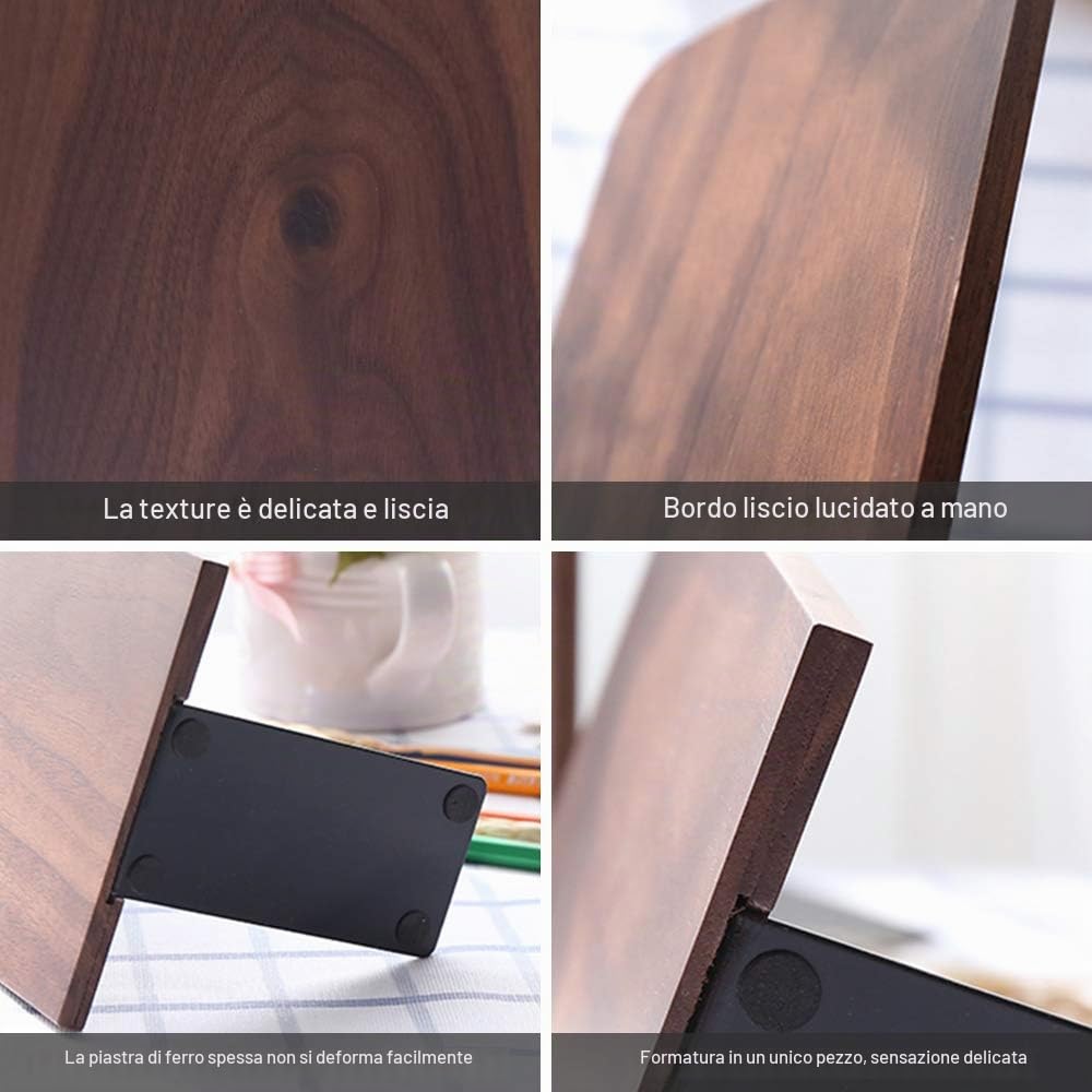 Blocco libro, cuneo libro, supporto per reggilibri in noce nero per scaffali, supporto per organizer per reggilibri antiscivolo 17x13 cm per casa, ufficio (quadrato)