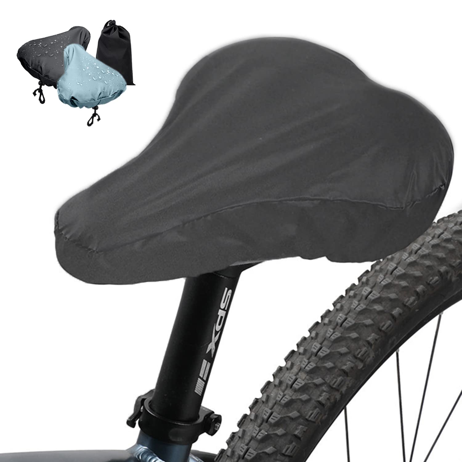 2 coprisedili impermeabili per biciclette, 2 sacchetti di stoccaggio impermeabili, protezione solare per sgabelli da bicicletta, copertura anti-polvere per cuscini di bicicletta (blu cielo, nero)