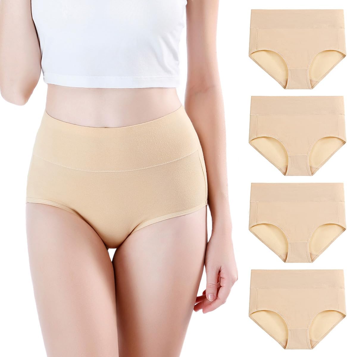 wirarpa Women's Modal Underwear Soft High Waist Briefs Ladies Panties 4 Pack - Image 2
