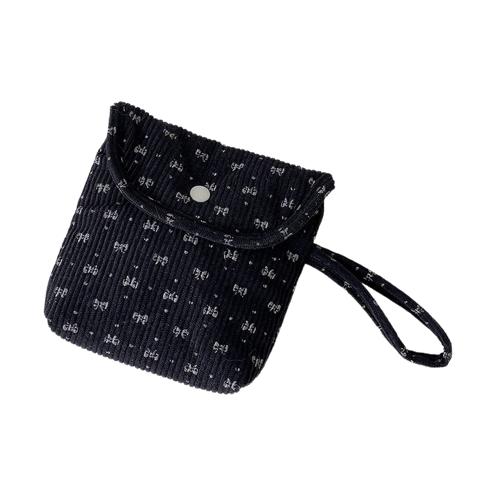 Kalttoy Women's Black Corduroy Period Product Storage Bag For Cosmetics Stylish Sanitary Napkin Holder For Toiletries And Accessories Handbag Planner Insert