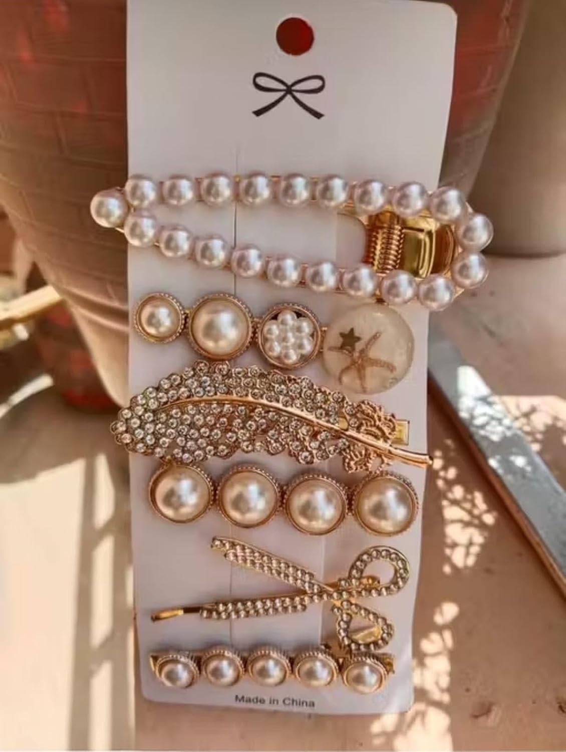 Pearl Hair Clips Set for Women & Girls | Designer Pearl Hair Pins, Rhinestone Bow & Leaf Clips | Stylish Party, Wedding Hair Accessories (Pack of 6)