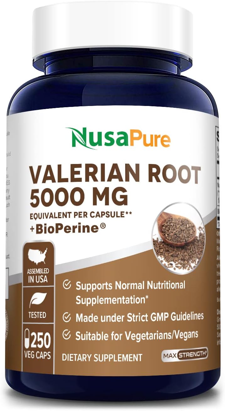 NusaPure Valerian Root 5,000 mg per Veggie Caps with Bioperine - 250 Caps (Vegan, Non-GMO, Gluten-Free)