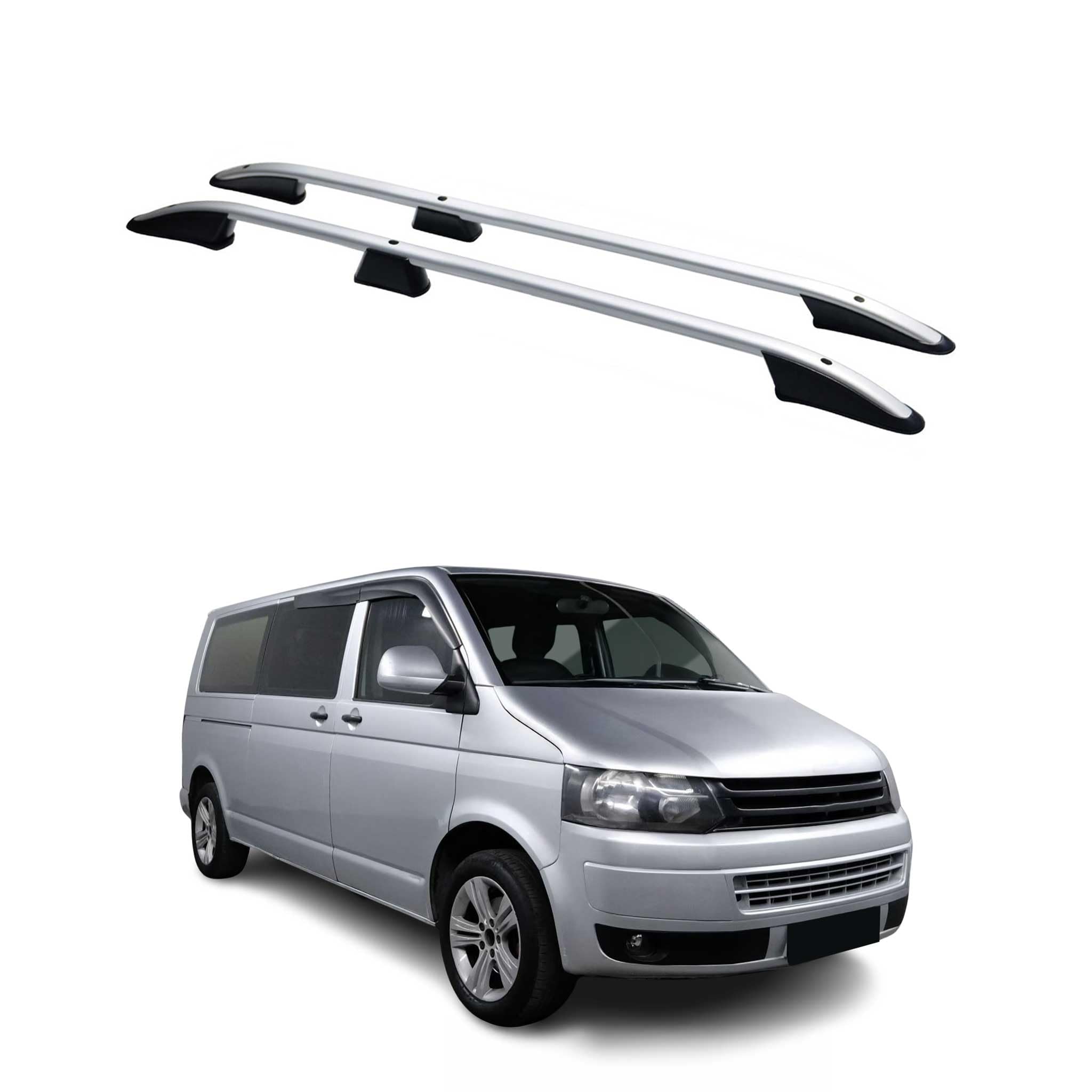 OMAC Dachreling kompatibel mit VW T5 T6 Transporter Multivan Caravelle 2003-2024 L2 Langer Aluminium Silber 2 TLG