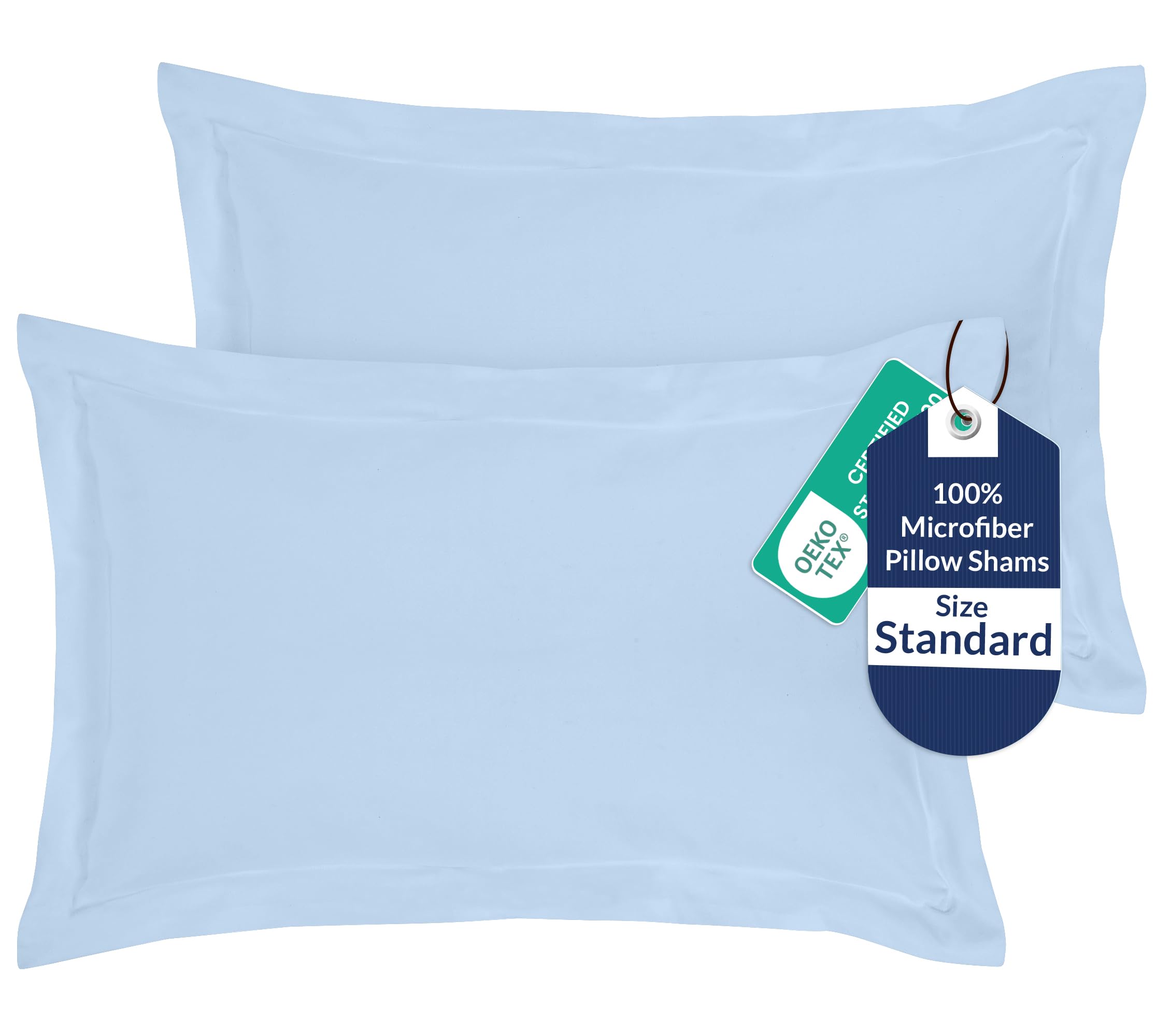 Royale Linens Microfiber Standard Size Pillow Shams Set of 2 - Lake Blue