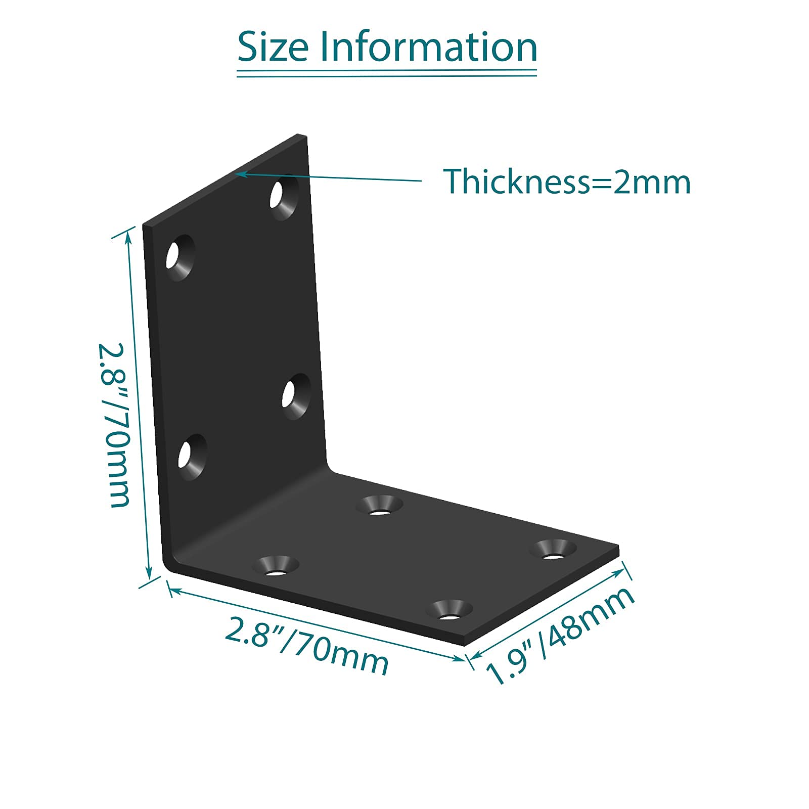 Staffa a L, staffa angolare resistente, staffa per mensola in acciaio inox, staffe ad angolo grande, staffe in ferro per legno (2,8 x 2,8 x 1,97 x 0,08) (16 pezzi)