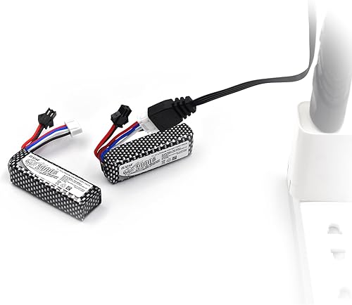 Miniatura 7 de Paquete de 4 baterías recargables Li-Po de 11.1 V 2000 mAh con enchufe SM2P y cable USB, compatible con WPL RES V-3 ESC 116 RC Crawler, 501855