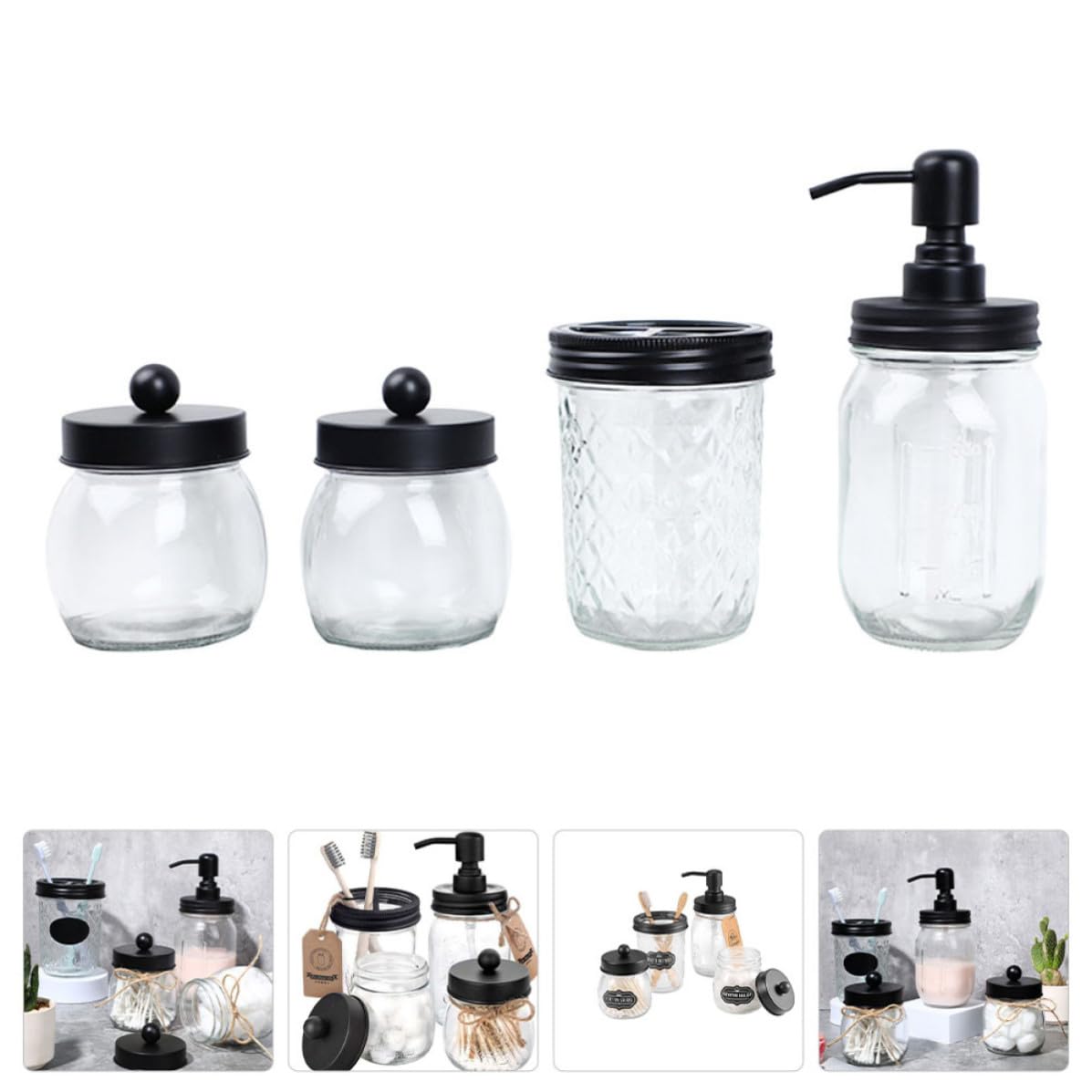 Kit de Vaso Portacepillos de Dientes de Vidrio Negro, para Baño