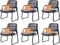 Vista 9 de CLATINA Silla de cuero para oficina, sala de espera, con base de trineo, silla de recepción sin ruedas con reposabrazos y soporte de madera, sillón