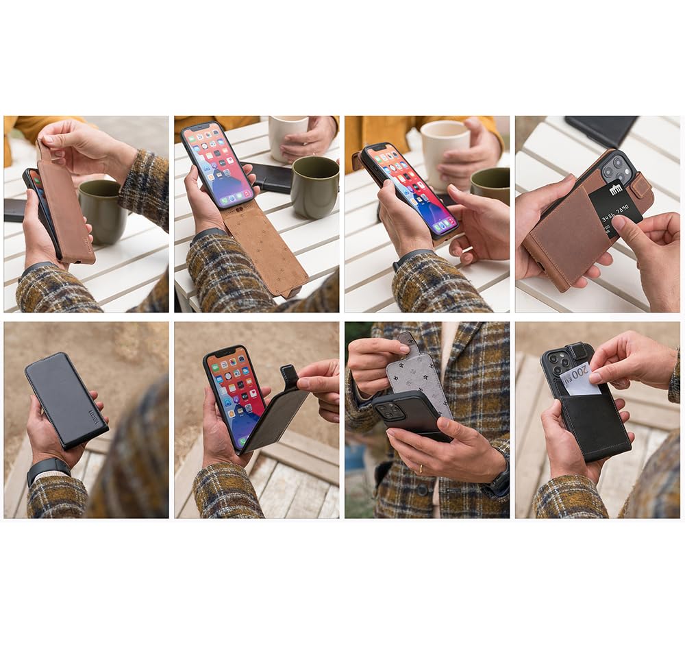 Suncase Original Flip-Style (Ultra-Slim) kompatibel mit iPhone 16 Pro (6,3 Zoll) Hülle Ledertasche Tasche Schutzhülle Case Cover Hülle in schwarz