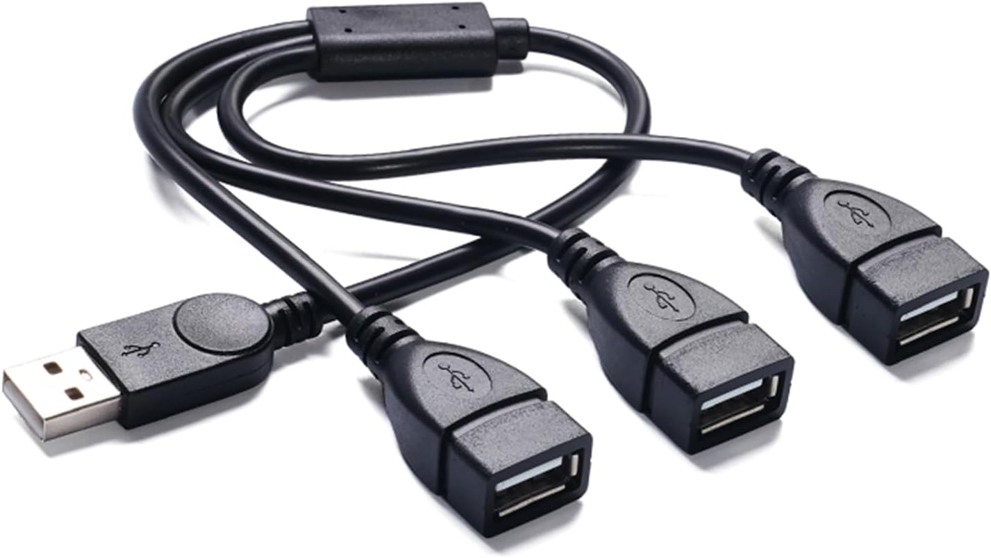 USB A Splitter 1 in 3 Out (1Ft),USBA Male to 3 Female USB Y Splitter Cable Portable USBA 2.0 Hub for Charging, Data Transfer, Laptop/PC/Car/Keyboard Etc.