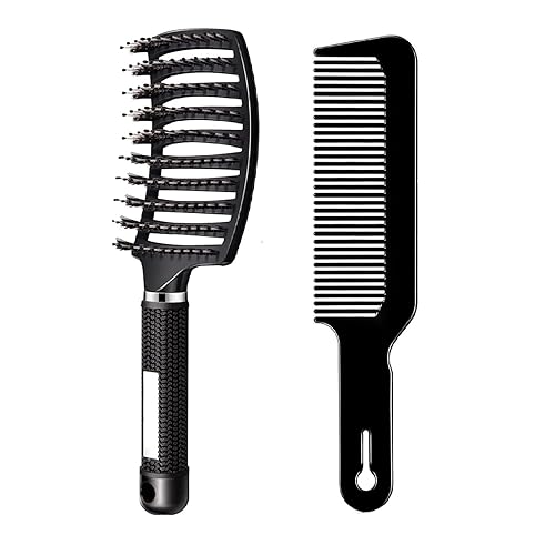 Voremy - Juego de cepillo mágico desenredante y peine de pelo plano, cepillo de cerdas de jabalí natural, ultra suave para todo tipo de cabello,