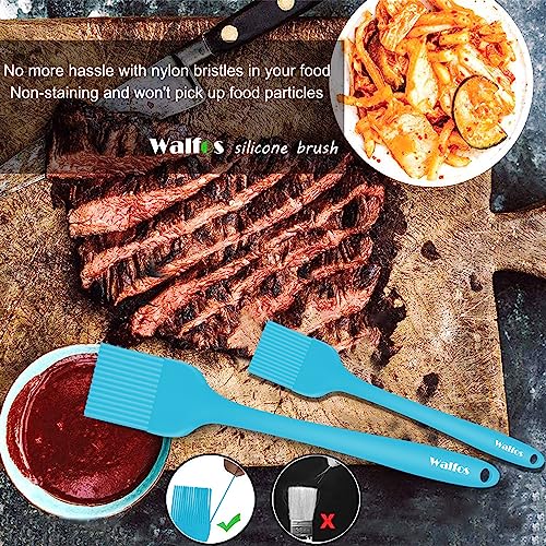 Image of Walfos Silicone Basting Pastry Brush, Heat Resistant Pastry Brush Set, Strong Steel Core and One-Pieces Design, Perfect for BBQ Grill Baking Kitchen Cooking, BPA Free and Dishwasher Safe, 2 Pcs (Blue)