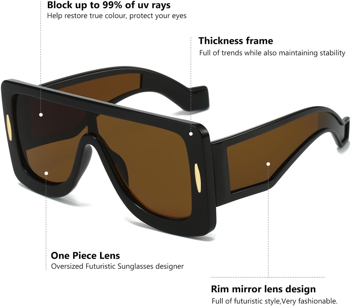 Trendy Anagram Mask Sunglasses for Women Men Oversized Flat Top Fashion Shield Sun Glasses UV Protection Sunnies - Image 6