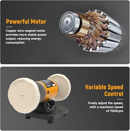 Miniatura 4 de Hoteche Pulidora de banco de 4-38 pulgadas, máquina pulidora eléctrica de velocidad ajustable para metal, madera, joyas, lijado, encerado