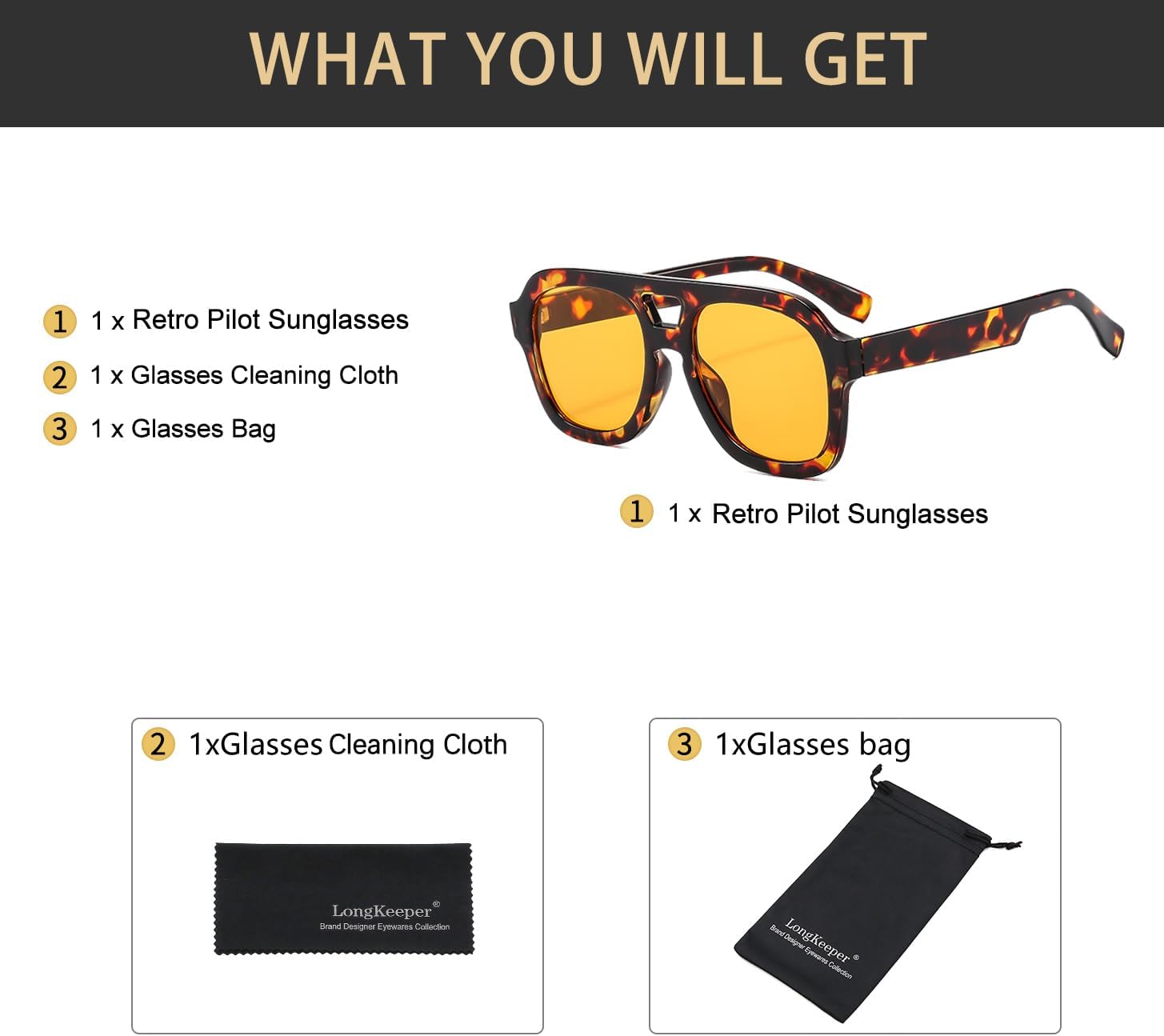 Long Keeper Retro Pilot Sunglasses Double Bridge Women Men Aviation Square Sun Glasses Thick Frame 70s Vintage Shades UV400 - Image 6