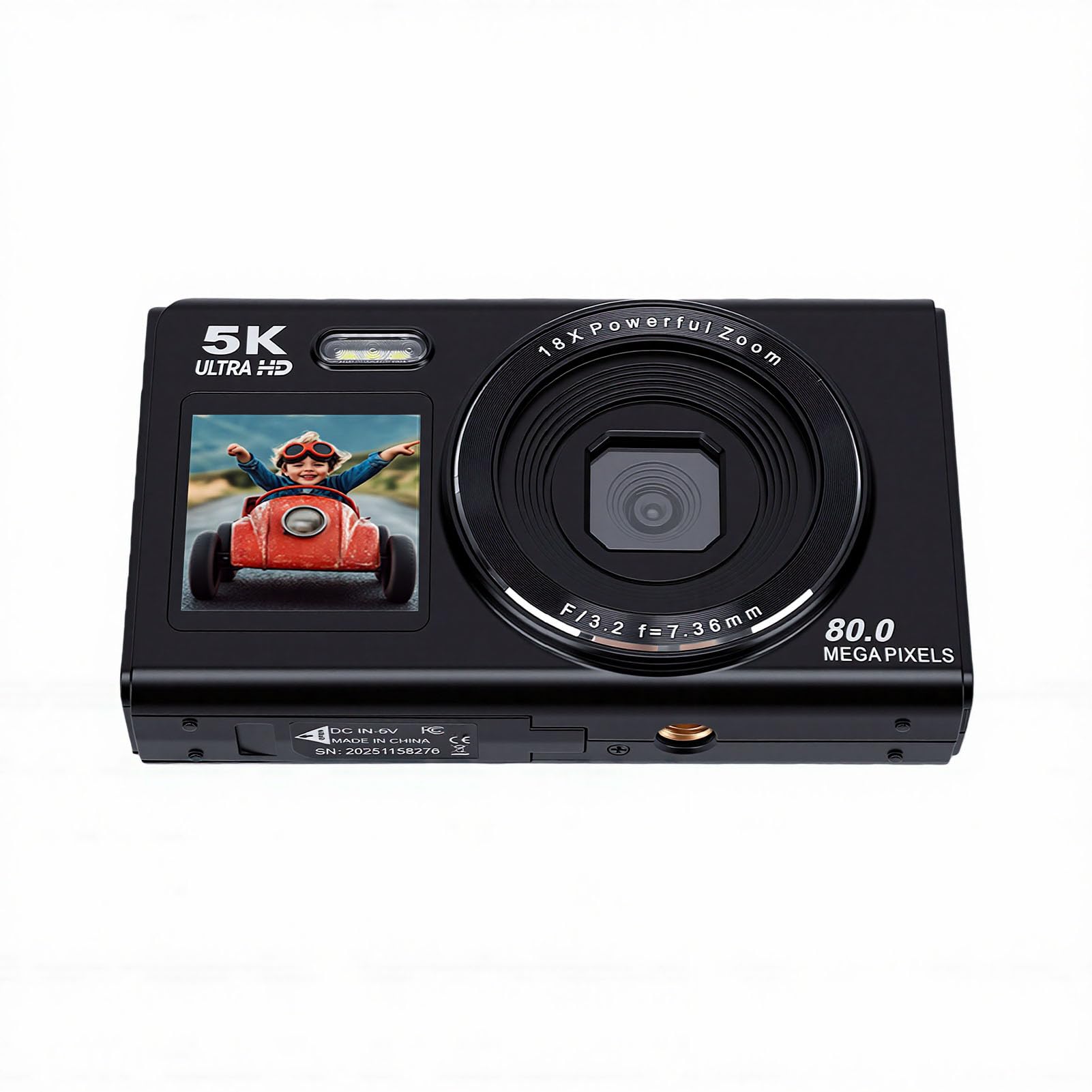 Aparat Cyfrowy 5K 80MP 18-krotny Zoom Podwójny Ekran Kamera CCD z Autofokusem Kamera do Vlogowania z Wi-Fi do Dokumentacji Fotograficznej i Transmisji na żywo (BLACK)