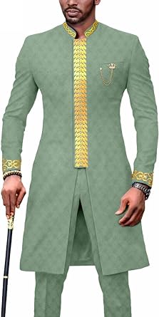Mens African Dashiki Suit Traditional Outfit Set For Wedding Evening Embroidery Outwear Outfits Tribal Suit