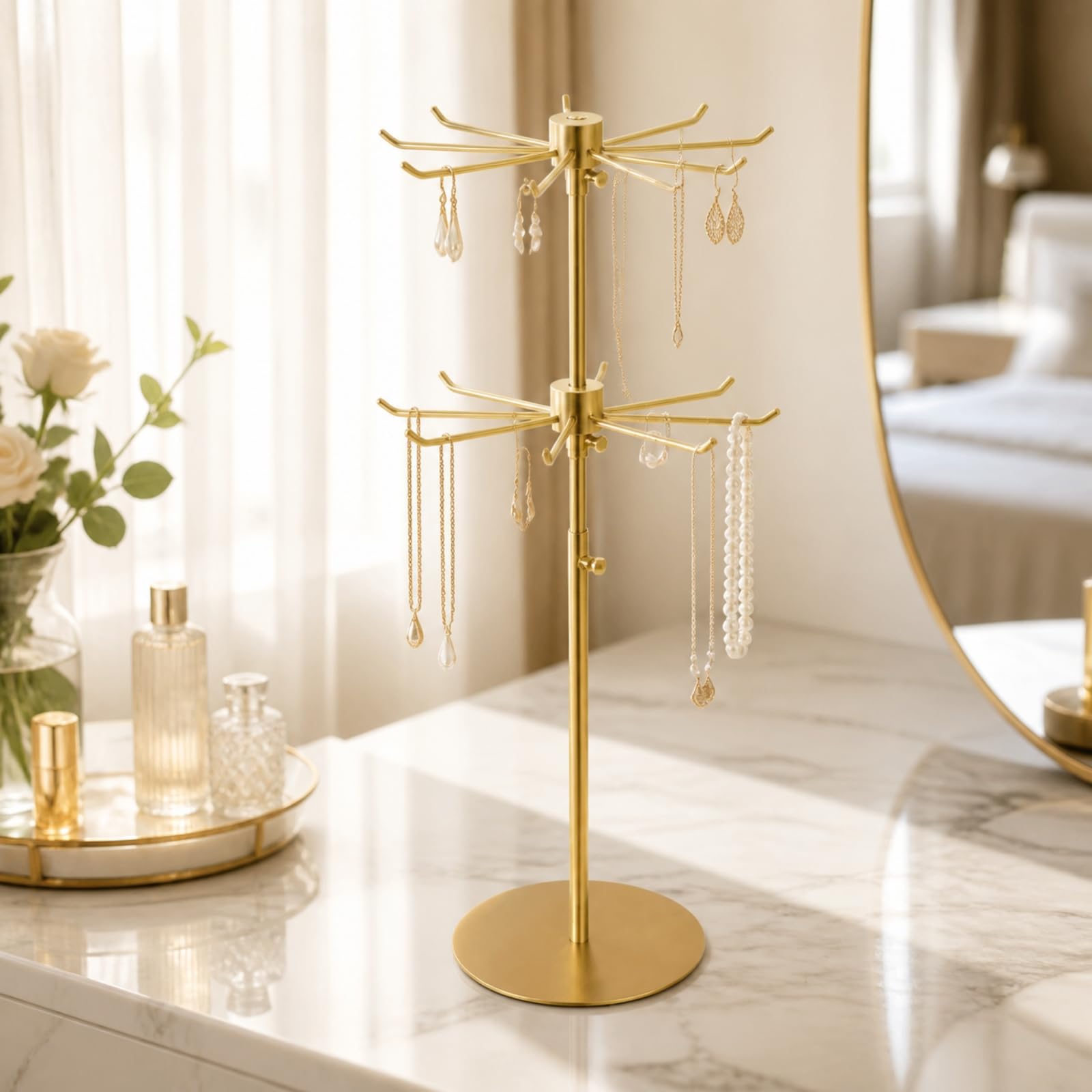 Albero Portagioie Multifunzione, Stile Finitura Titanio Spazzolato, 1 Livello Regolabile In Altezza