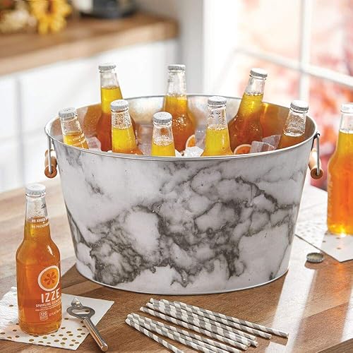 Miniatura 2 de mDesign Enfriador ovalado de metal grande para cerveza, vino, hielo y bebidas, canal portátil de bebidas frías de 4.75 galones18 litros para