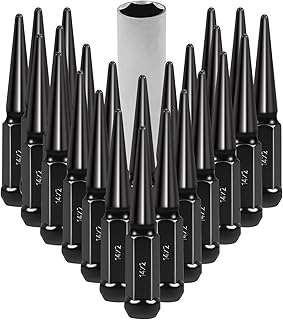MIKKUPPA M14x2.0 Spike Lug Nuts - 32PCS Black 14mmx2.0 Spiked Lug Nuts, Replacement for 1994-2014 Ford F150, 1997-2013 Expedition, Solid 4.4" Tall Acorn Lug Nut with 1 Socket Key