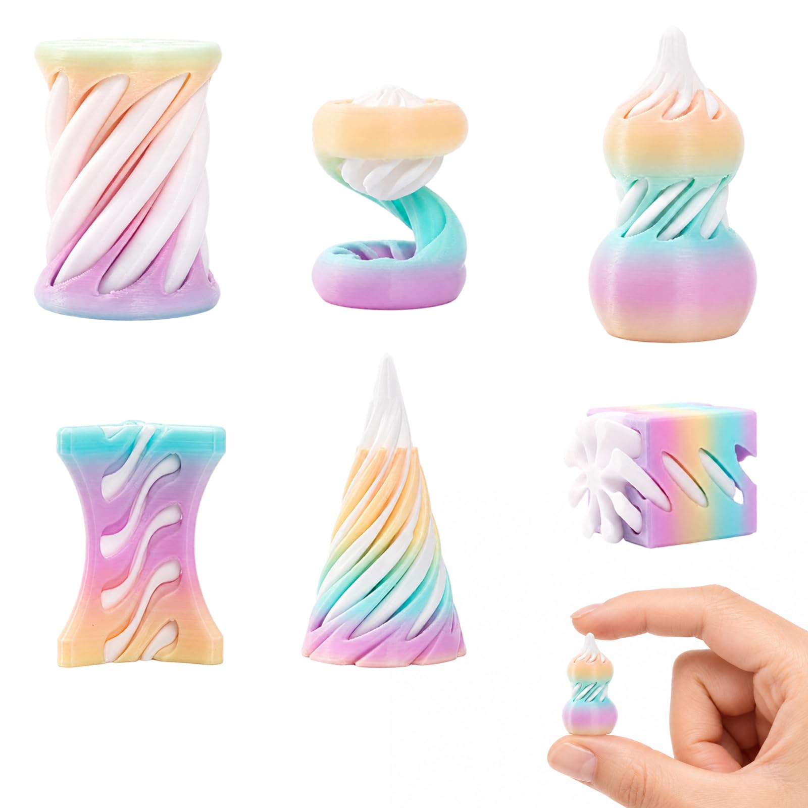 XLTXWD 6PCS 3D Printed Fidget, Office Desk Focus Support, Classroom Concentration Aid, Portable Calming Item