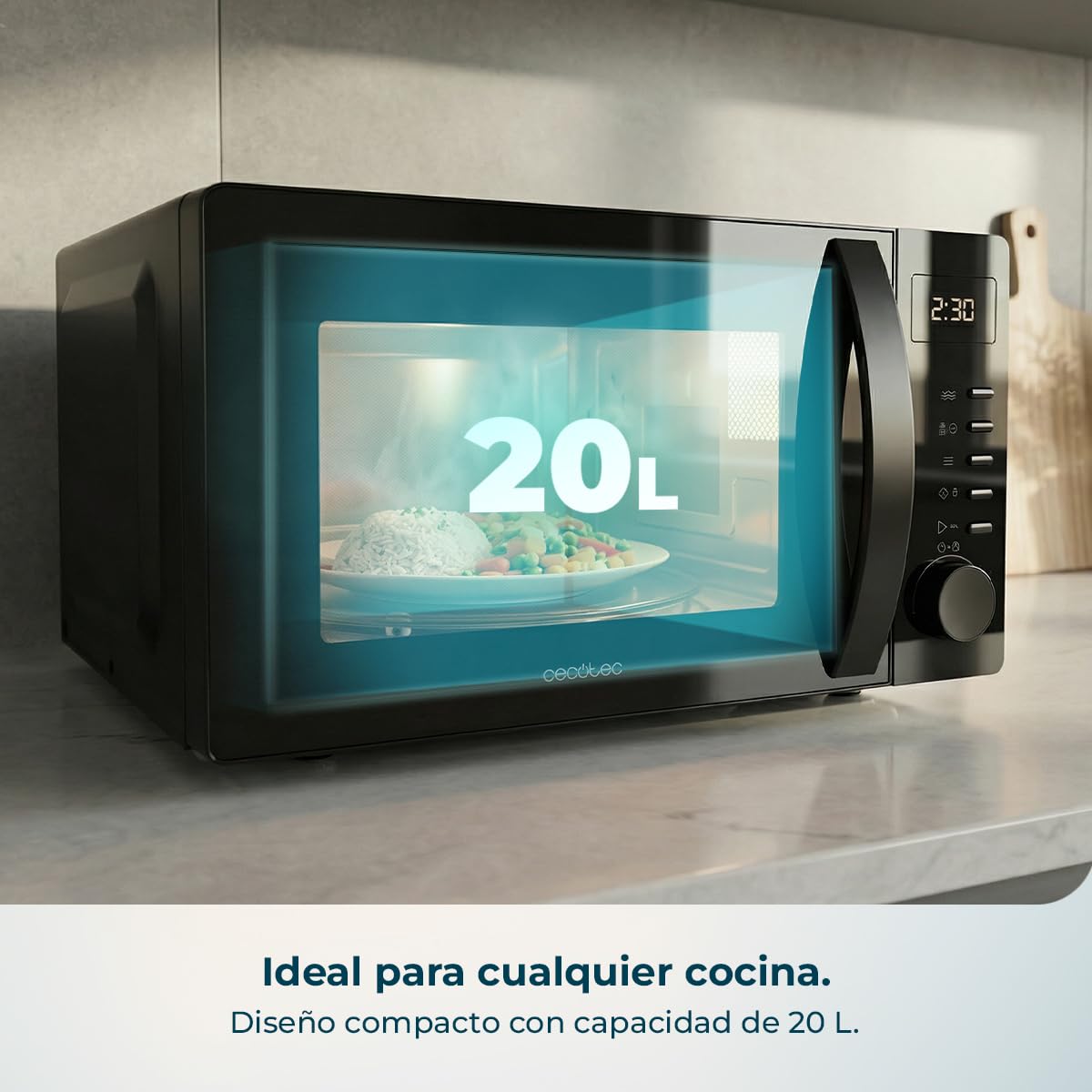 Cecotec Microondas Digital Proclean 5005 Black. 700W, 20L, Tecnología 3DWave, 5 Niveles Potencia, Temporizador 30 Min, Descongelación, Pantalla con Reloj, Comidas Listas al Instante - 2