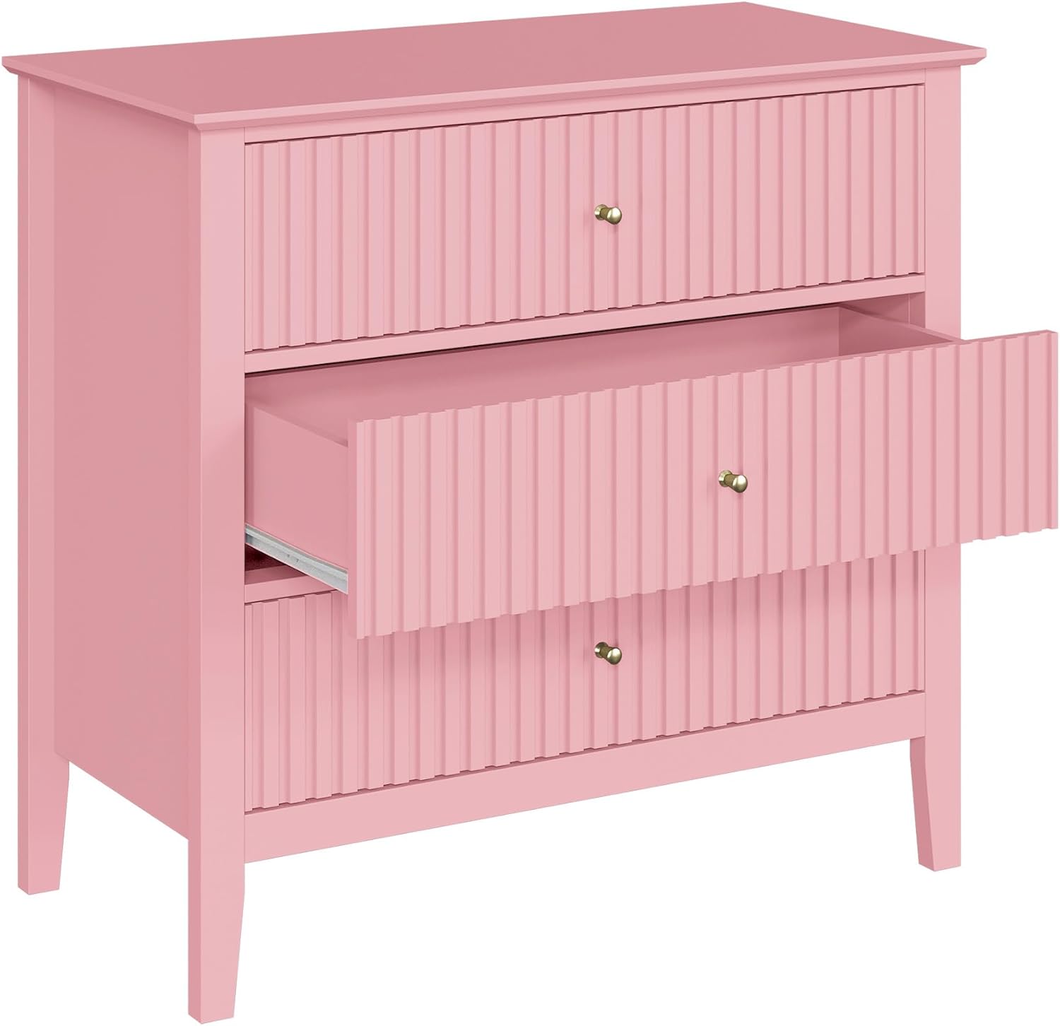 May in Color Large Pink 3 Drawer Dresser, Painted 30 Inch Tall Wood Nightstand with Storage, Wide Modern Chest of Drawers with Ball Bearing Slide for Bedroom Hallway Living Room Entryway Office