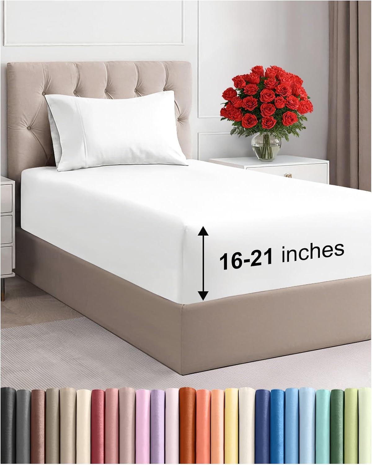 Extra Deep Pocket Twin XL Size Sheet Set - 3 Piece Soft Bed Sheets - White