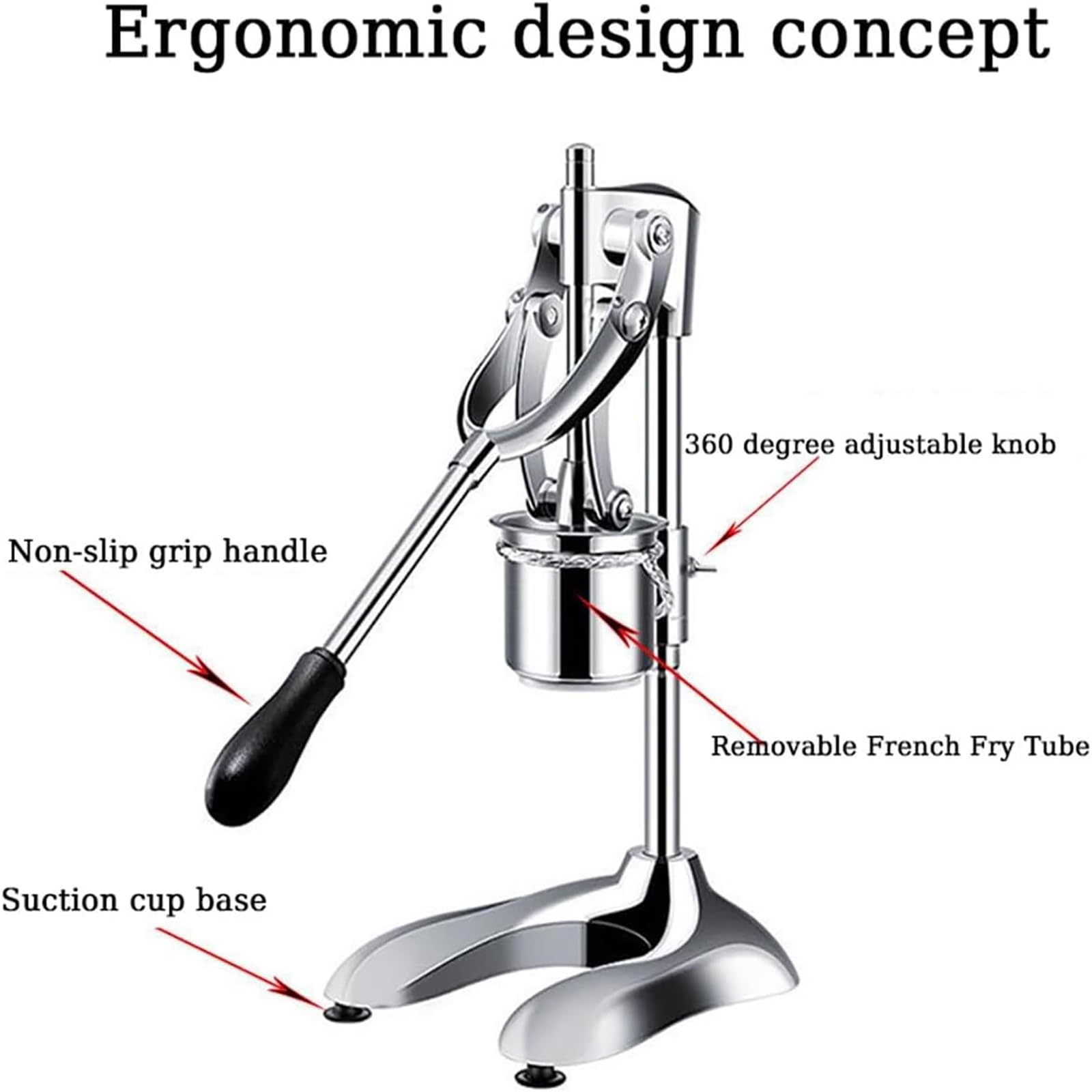 Extrudeuse de pommes de terre en acier inoxydable, presse-frites manuelle, pour 12 longues, cylindre rotatif amovible avec panier à pour un usage domestique et professionnel
