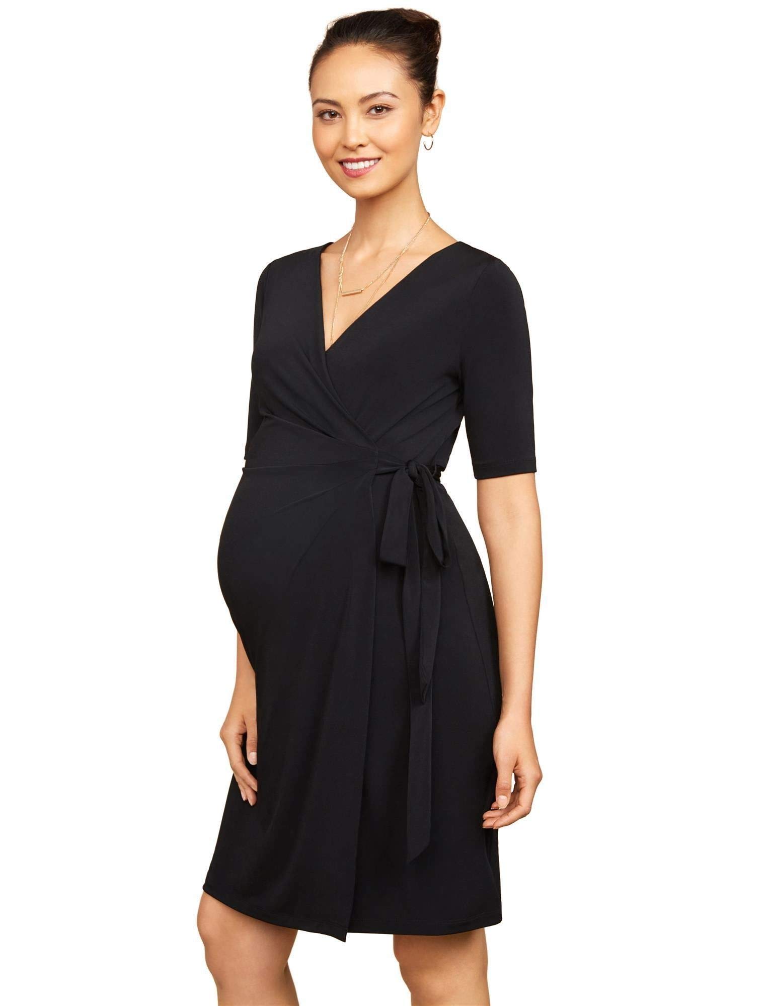 Motherhood Maternity Elbow Sleeve Wrap Ity Dress with Waist Tie