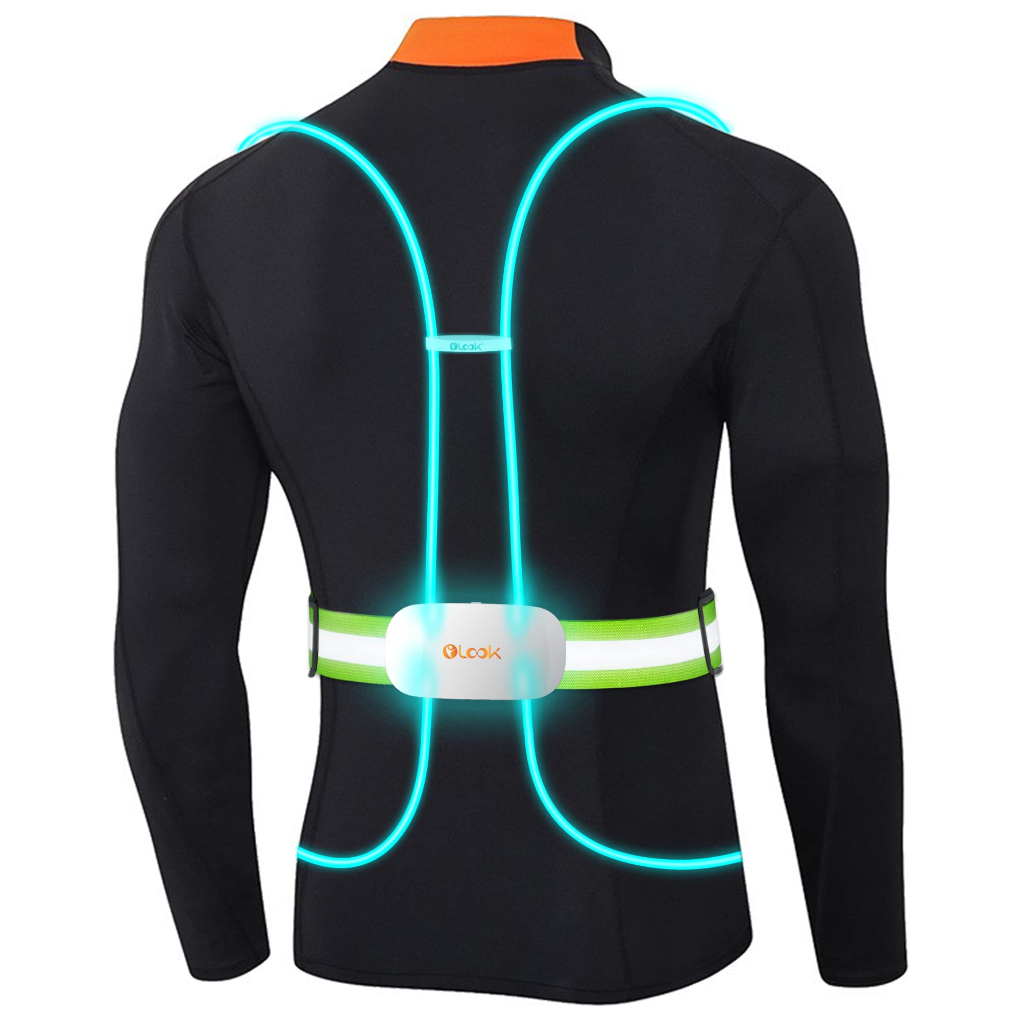 Olook Multicolored Rechargeable LED Reflective Running Vest Light with Front Light, Washable, Non-Slip, Adjustable, Lightweight, Weatherproof, Safety Gear for Running Cycling, Black(Patent Pending)