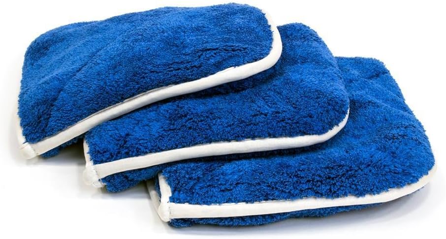 [Double Flip] Microfiber Rinseless Wash Towel 8"x8" Blue - 3 Pack (Blue)