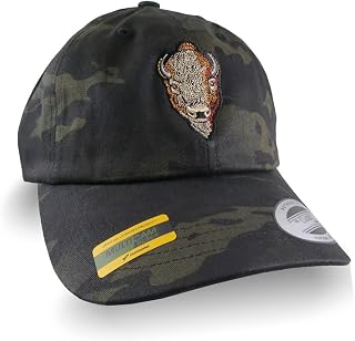 Buffalo Head Embroidery on an Adjustable Black Multicam Yupoong Unstructured Classic Baseball Cap with Options to Personalize