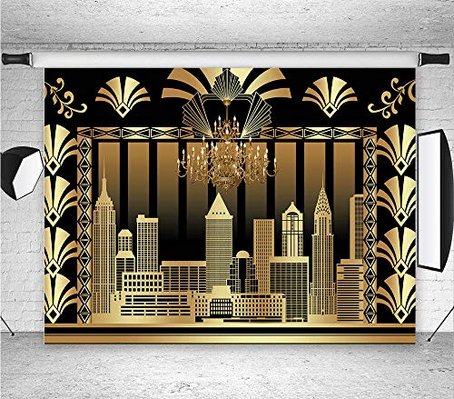 7x5ft The Great Gatsby Photography Backdrop Roaring 20's 20s Themed Backdrop Vintage Dance Black Gold Art Event Decoration Birthday Wedding Party Decoration Photo Background Booth Banner Supplies by Qian - Image 3
