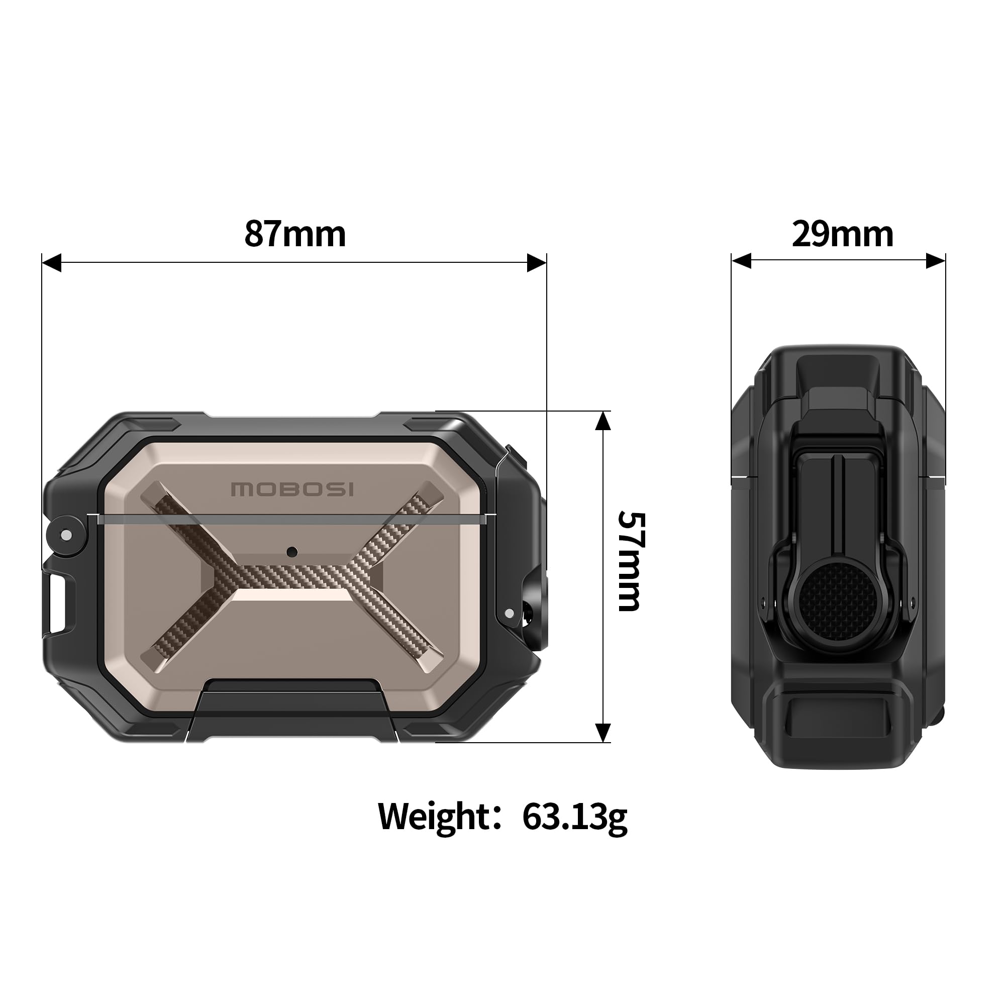 MOBOSI Etui ochronne do AirPods Pro 3 IP68, wodoszczelne etui kompatybilne z MagSafe, ochrona wojskowa, odporne na uderzenia, etui z zamkiem, brelokiem do kluczy, uchwytem na telefon komórkowy do