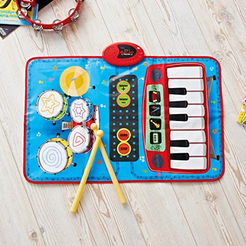 Price comparison product image Global Gizmos 50770 2-in-1 Musical Childrens Play Mat / Features Keyboard & Drum Set / Change Instrument Sounds / Built-In Demo / Creative Toy For Kids