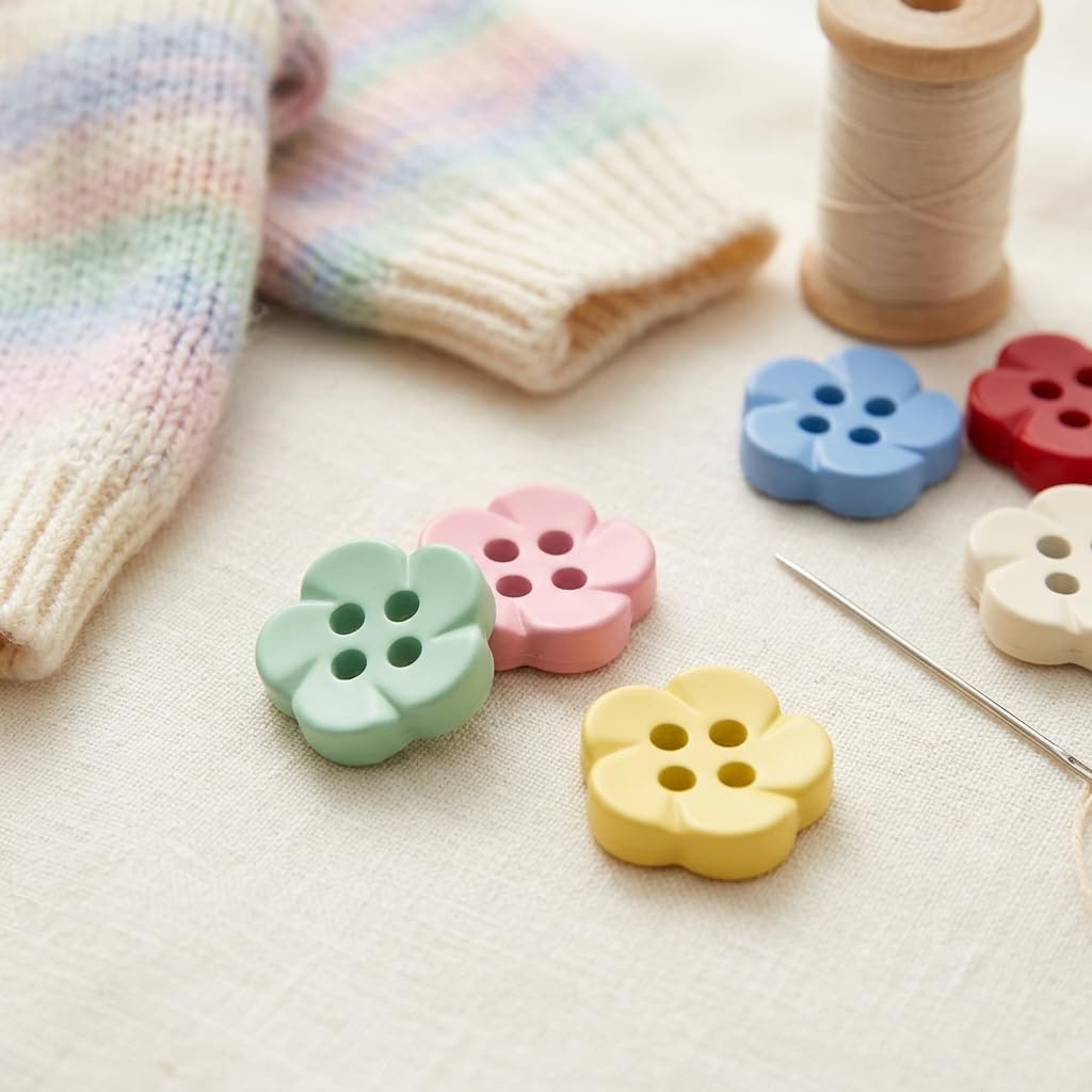 50 Pcs Flower Buttons Resin Set - 17mm (11/16") Assorted Colorful Floral Decorative Buttons for Professional Sewing, Adult Crafts, DIY Shirts, Clothing Embellishments & Knitting, 10 Vibrant Colors