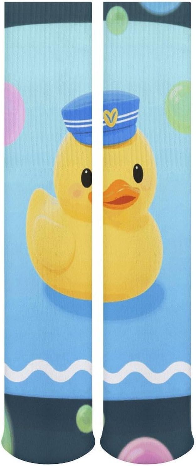 5-Pack Knee High Socks, 15.7 Inch Breathable Casual Socks Yellow Duck And Bubble Pattern Stockings for Men Women