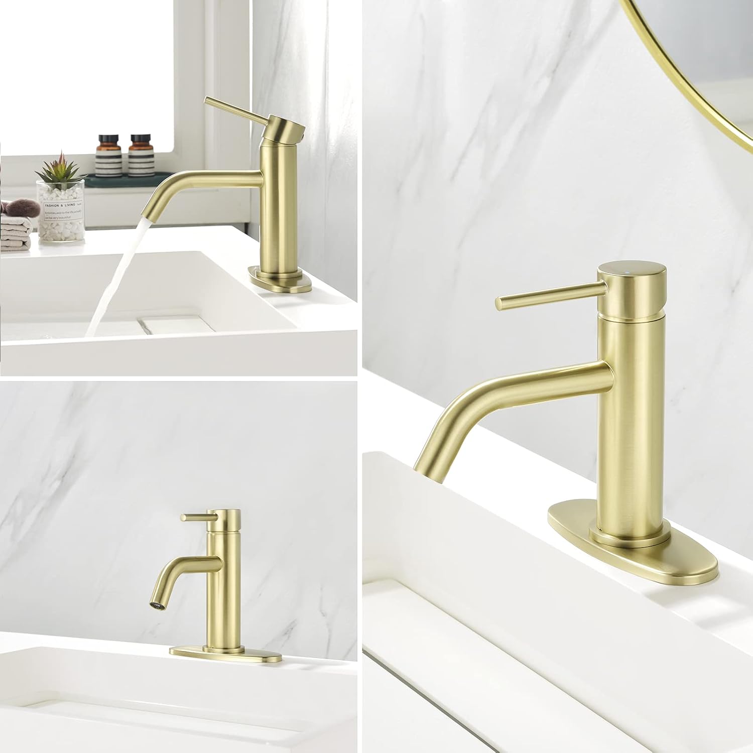 Brushed Gold Bathroom Faucet with Optional Deck Plate 4 Inch Centerset Single Hole Bathroom Sink Faucet Provides Great Experience for Daily Use