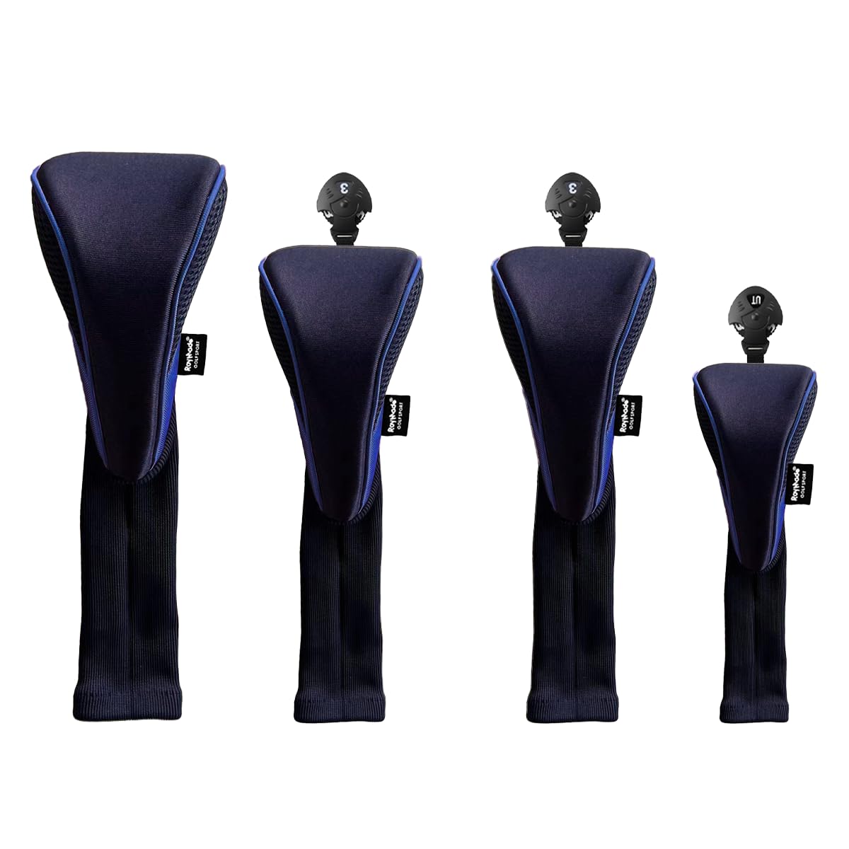 ROYMADE Golf Club Head Covers, 4-Piece Set, for Driver Fairway Hybrids Woods Long Neck Mesh Golf Headcovers Set with Interchangeable No. Tags 2/3/4/5/6/7/X Golf Accessories for Men Women (Dark Blue) — image 1