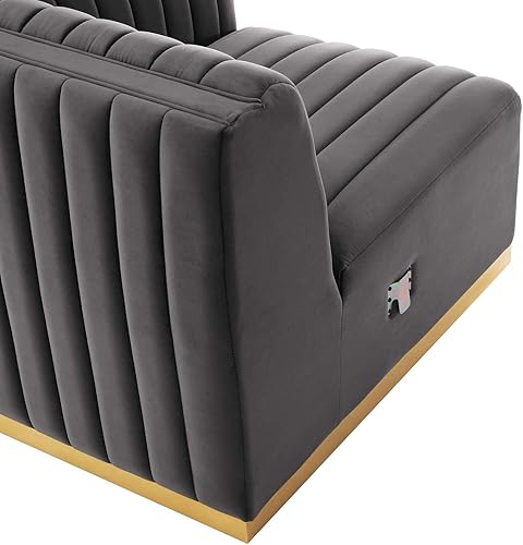 Miniatura 46 de Modway Conjure - Sofá seccional tapizado de terciopelo de alto rendimiento, con canal, silla sin brazos en negro y gris Negro-Gris,Negro